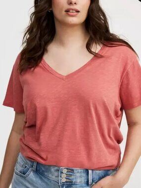 Torrid Plus Size Classic Fit V-Neck Salmon Pink T-Shirt Women's Size 4X